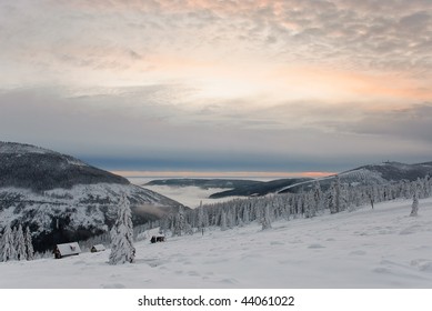 Winter In Krkonose Czech Mountains Near Maly Sisak Hill