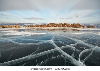 Winter. Lake Baikal Is Covered With Ice And Snow