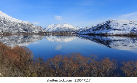 Winter In Lake Hayes, Queenstown, New Zealand With Nice Reflection Water