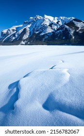 Winter at Lake Minnewanka in Banff National Park, Alberta, Canada.