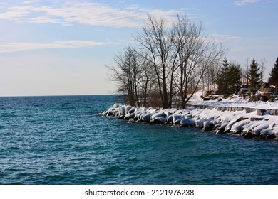 Winter Lake Scene With Trees