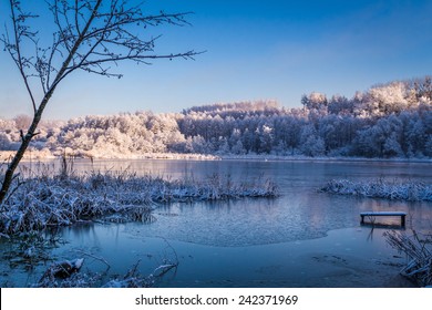 Winter Lake At Sunrise