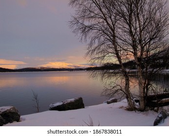 Winter lake in twilight time