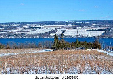 Winter Lakeshore Landscape Along Seneca Lake, In The Heart Of Finger Lakes Wine Country, New York. Seneca Lake Is The Deepest Lake Entirely Within The State. 