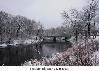 The Winter Landscape Of Ada Park In Grand Rapids, Michigan