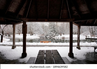 The Winter Landscape Of Ada Park In Grand Rapids, Michigan