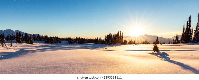 Winter Landscape in Canadian Mountain Landscape. Colorful Sunset Sky Art Render. Garibaldi, Whistler, BC, Canada. - Powered by Shutterstock