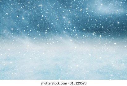 Winter landscape and falling snow
