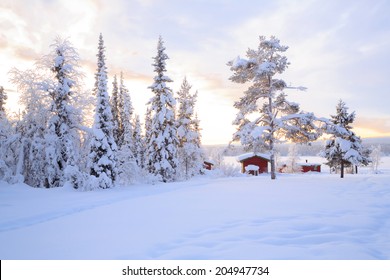 Winter Landscape With House At Kiruna Sweden Lapland