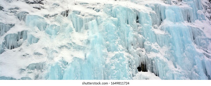 Winter Landscape Ice Wall In Shefford Mountain, Ice Runs Off The Rock Eastern Township  Quebec, Canada