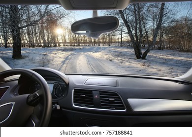 Winter Landscape Of The Interior Of The Modern Car