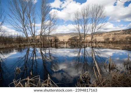 Winter landscape with lake in Alcala de la Selva Teruel Aragon Spain