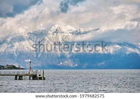 Winter landscape of lake Geneva or Lac Leman, Switzerland