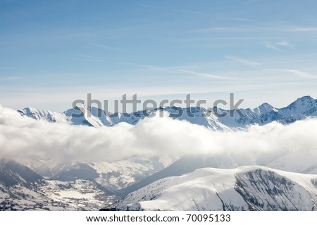 Similar – Image, Stock Photo Winter panorama with snowy mountains and snow-covered road