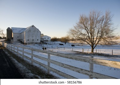 Winter Landscape On Amish Farm In Ohio.