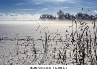 Winter Landscape On Lake