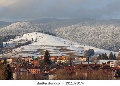 Winter landscape, panorama of the city of Asiago in the province of Vicenza in northern Italy
