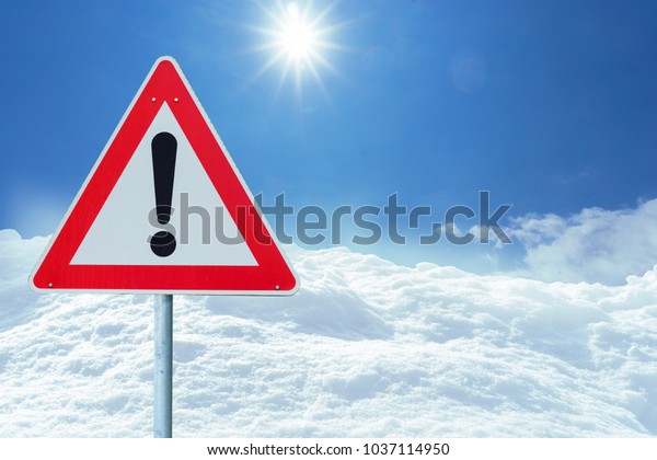winter landscape with red\
traffic sign