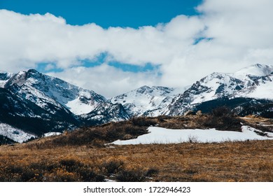 Winter Landscape In Rocky Mountain National Park With Snow Capped Mountains Near Estes Park, Colorado