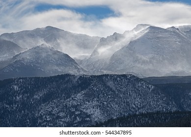 Winter Landscape Of The Rocky Mountains With Wind Blown Snow, Rocky Mountain National Park, Colorado, USA