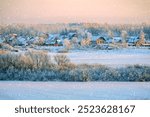 Winter landscape scene. Bird