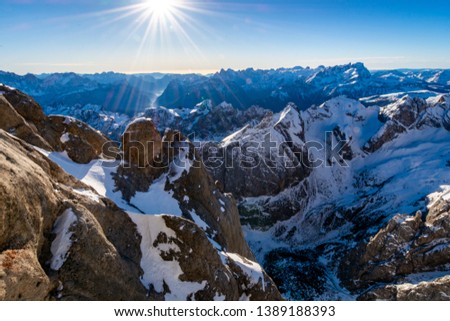 winter landscape snow mountains Italy alps dolmites 