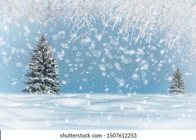 winter landscape, it is snowing, Christmas trees are snowy - Shutterstock ID 1507612253