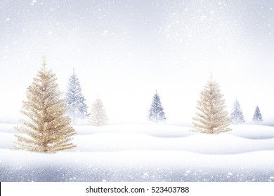 Winter landscape with snowy fir trees soft background
