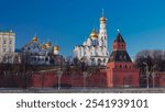 Winter Landscape Timelapse Hyperlapse of Moscow Kremlin Cathedral Waterfront. Capturing the Serene Beauty of Russia