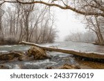 Winter landscape views along the Wataunga River at Sycamore Shoals State Historic Park in Elizabethton, Tennessee, USA