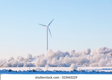 Winter Landscape With Wind Turbine