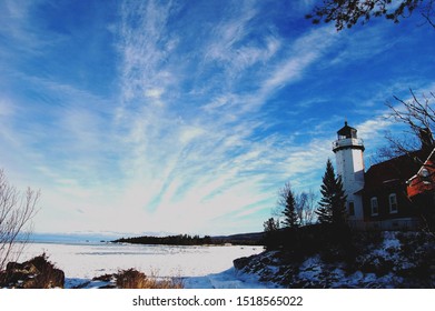 Winter Lighthouse Scene In Keweenaw County, Michigan