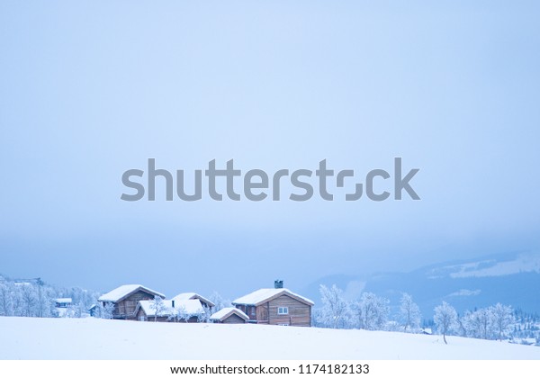 Winter Log Cabins Snow Norway Surrounded Stock Photo Edit Now