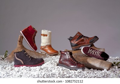 Winter Mens And Ladies Shoes, Snow Concept