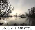 Winter morning of a flooded Loire river.