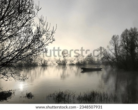 Winter morning of a flooded Loire river.