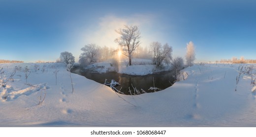 Winter Morning Fog Spherical Panorama