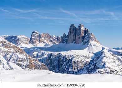 winter Mountain landscape in the Three Peaks Dolomites area near Toblach and Innichen, South Tyrol, Italy, landscape photography
