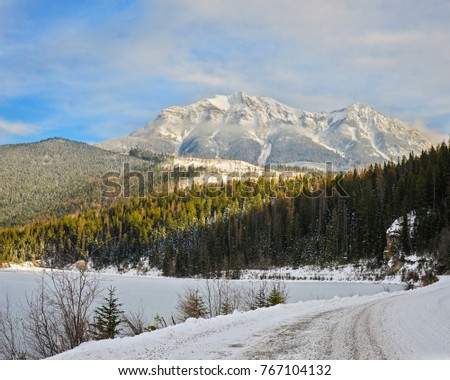A winter mountain landscape in Whiteswan Provincial Park, near Fairmont Hot Springs and Invermere British Columbia, Canada