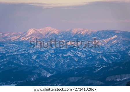 Winter Mountain Range Under Soft Evening Light, Nagano, Japan