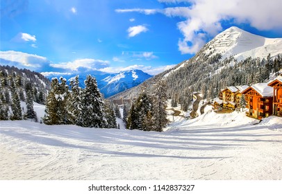 Winter Mountain Snow Ski Resort In Alps Vacation