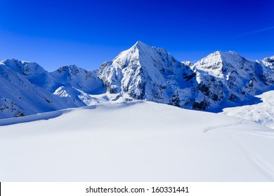 Winter mountains, panorama - snow-capped peaks of the Italian Alps