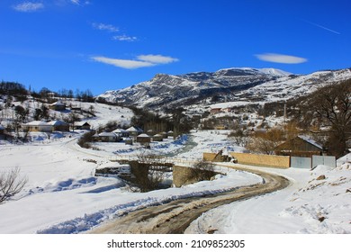 Winter mountains in the village of Afurdzha. Azerbaijan.