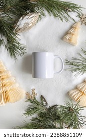 Winter Mug Mockup, 11oz Coffee Mug Mockup, PSD Holiday Mockup, Modern Mug Mockup, Christmas Mug Template, Minimal Styled Stock, Flatlay