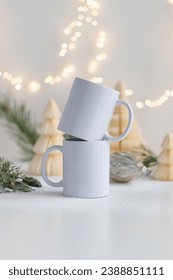 Winter Mug Mockup, 11oz Coffee Mug Mockup, PSD Holiday Mockup, Modern Mug Mockup, Christmas Template, Minimal Styled Stock, Couple Mug