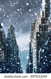 Winter In New York City. Falling Snow In NYC. Winter Manhattan In The Snowfall