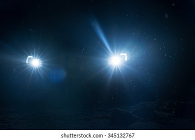 Winter Night Scene, Falling Snow Background Snowflakes In Blur Over Dark Background