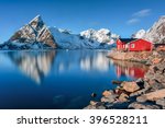 Winter in Olenilsoya in Reine, Lofoten Islands, Norway.