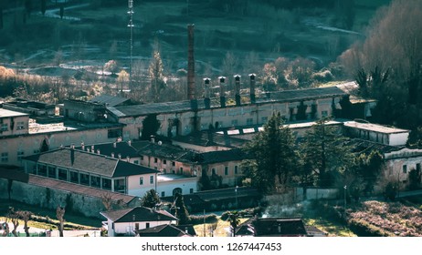 Winter Panorama Of The Old Abandoned Paper Mill Factory