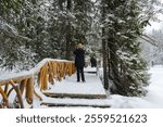 Winter in the park. It is snowing in the forest. Karelia Ruskeala Nature Reserve in winter.